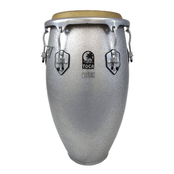 Custom Deluxe Fiberglass Congas – Silver Sparkle 12.5″